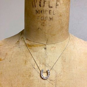 Rhinestone lucky horseshoe silver necklace / 1928 brand / retro 2000s